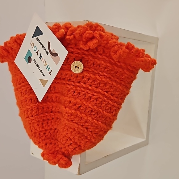 Hand Knit Crochet Bucket Hat Orange Floral Ruffle - Picture 16 of 17